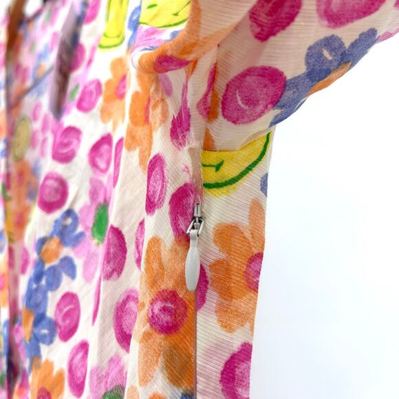 Sandro Paris Smiley Face Flower Linen Mini Dress Size 36 Small 4 Flirty Short - Picture 9 of 9
